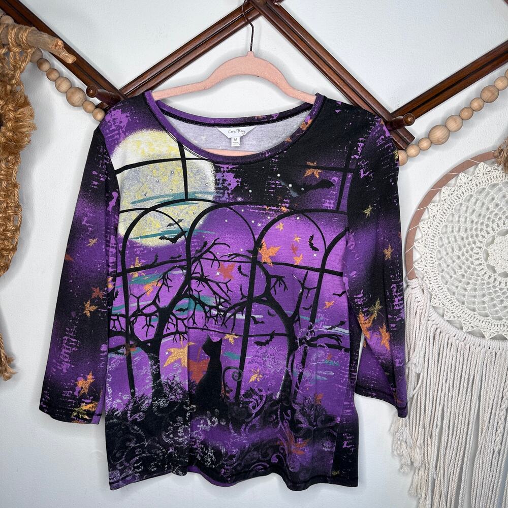 Vintage Coral Bay Halloween Spooky Graphic Art Deco Top